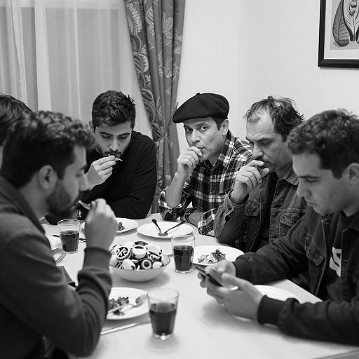 Dining Conversation: Black-and-White Photo