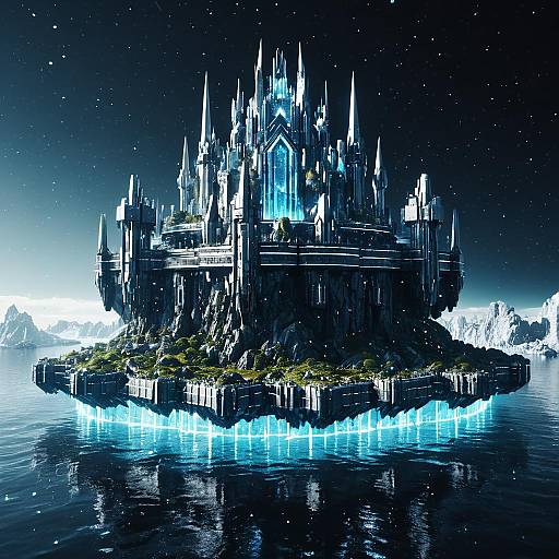 Majestic Futuristic Prismatic Floating Island Stronghold