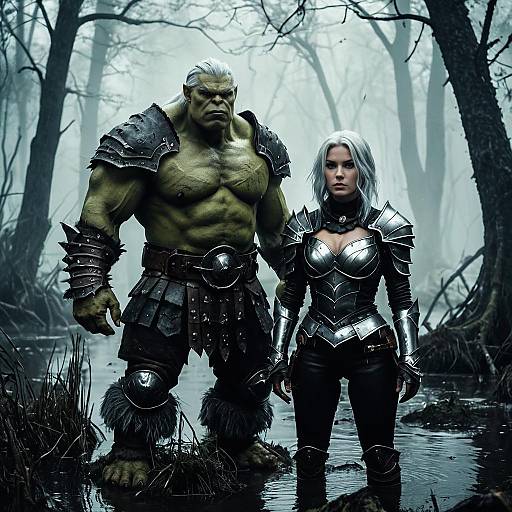 Fantasy Characters in Misty Swamp