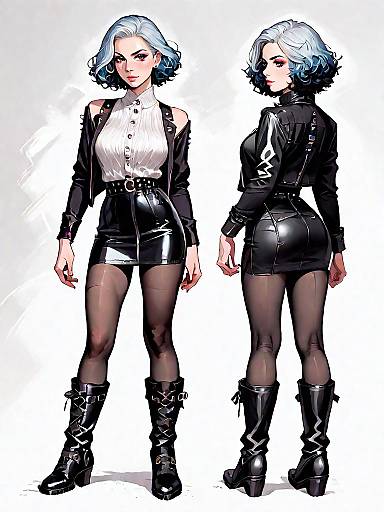 Stylish Woman in Contemporary Tweed Dress and Leather Jacket