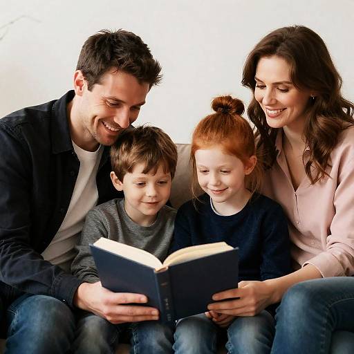 Family Reading Together on Couch