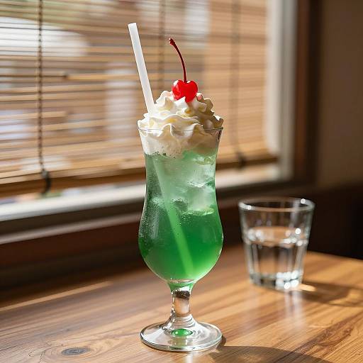 Refreshing Green Cocktail on Wooden Table
