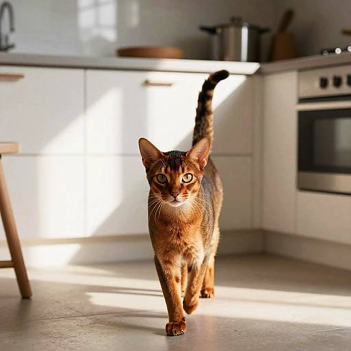 Confident Abyssinian Cat in Farmhouse Kitchen