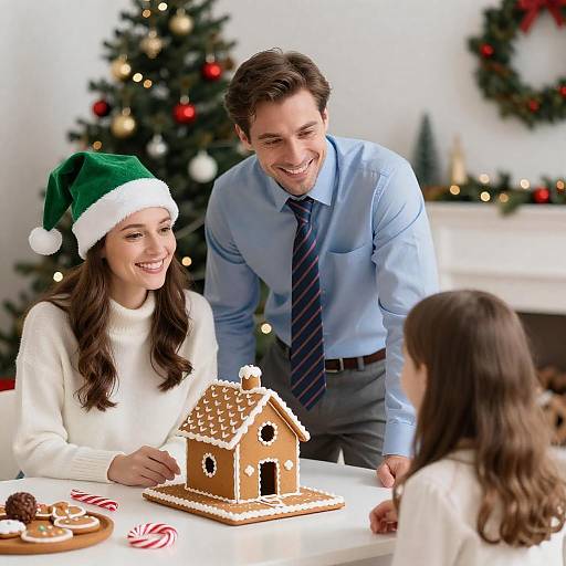 Festive Gathering with Gingerbread House
