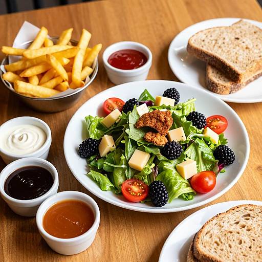 Vibrant Buffet Spread on Wooden Table