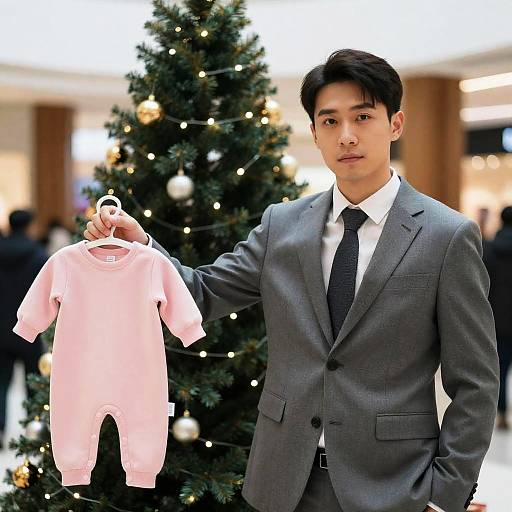 Stylish Man with Baby Outfits Shopping