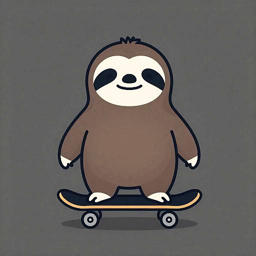 Minimalist Sloth Skateboard Cartoon
