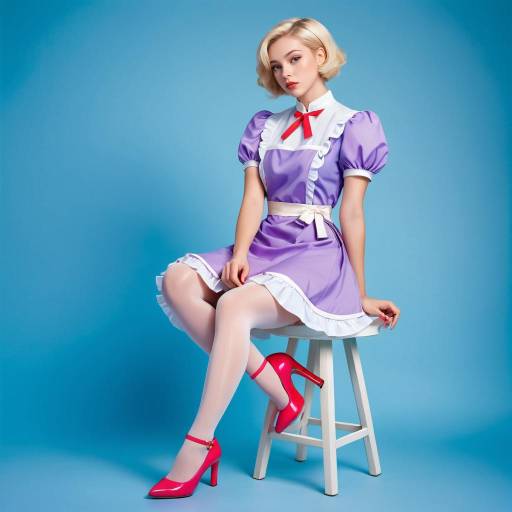 Blonde Woman in Lavender Dress and Red Heels