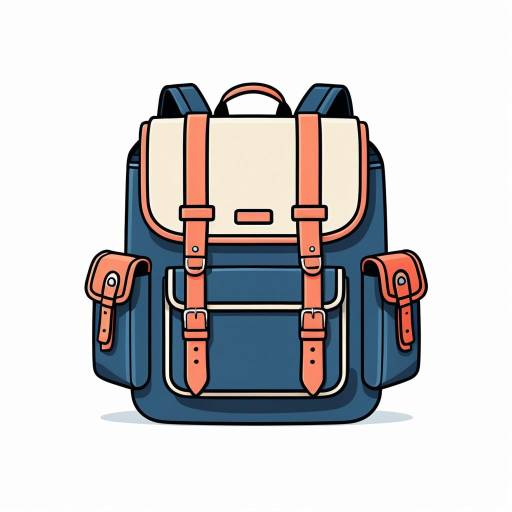 Flat Doodle-Style Navy and Coral Backpack Icon