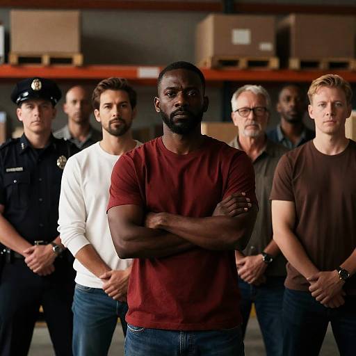 Diverse Group of Men Standing in Warehouse