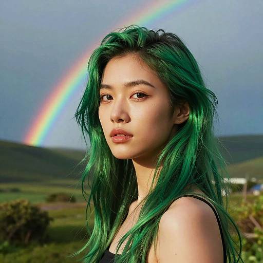 Woman with Northern Lights Hair in Sky Valley