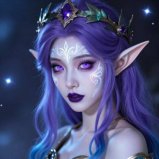 Mystical Elf Woman with Purple Hair
