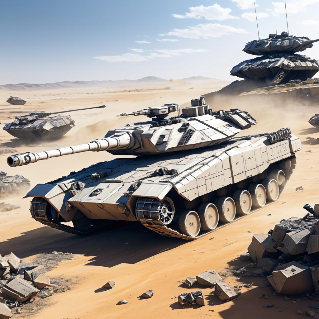 Futuristic Battle Tank in Wasteland Assault