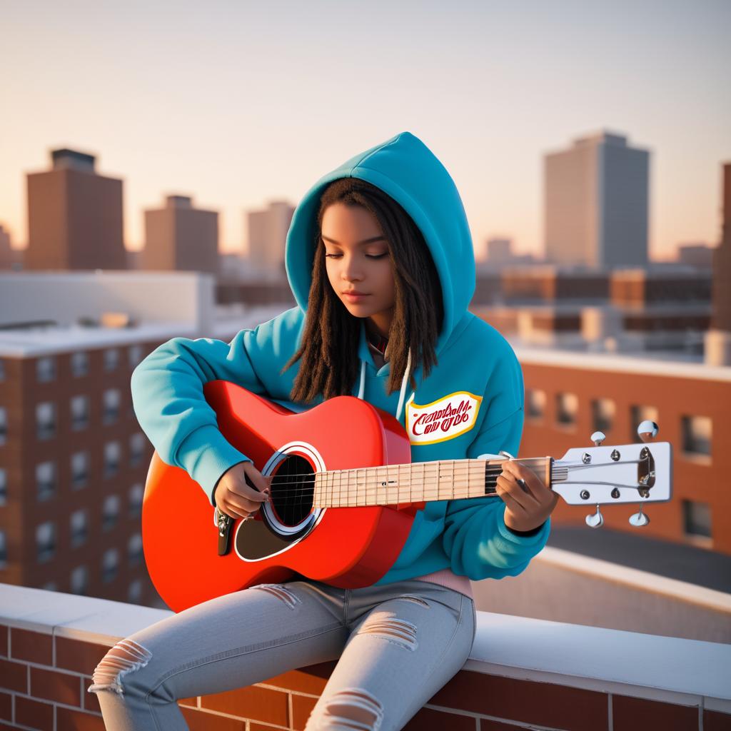 Rooftop Guitar Girl with Campbell's Soup