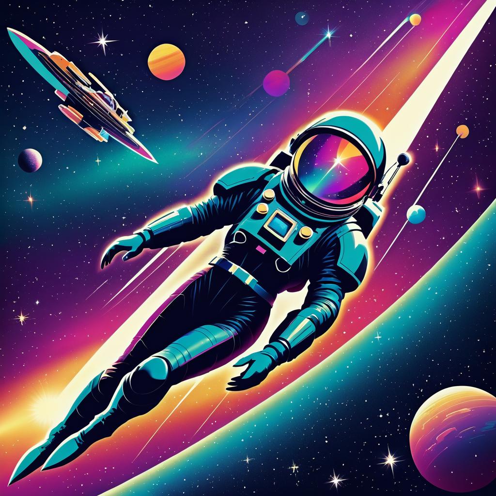 Galactic Explorer in Surreal Retro Style