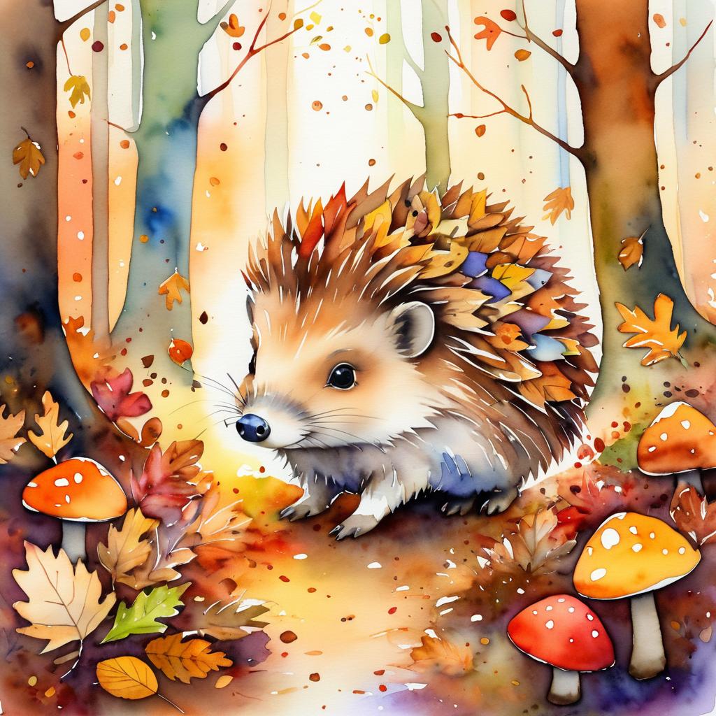 Charming Hedgehog in Autumn Forest Scene