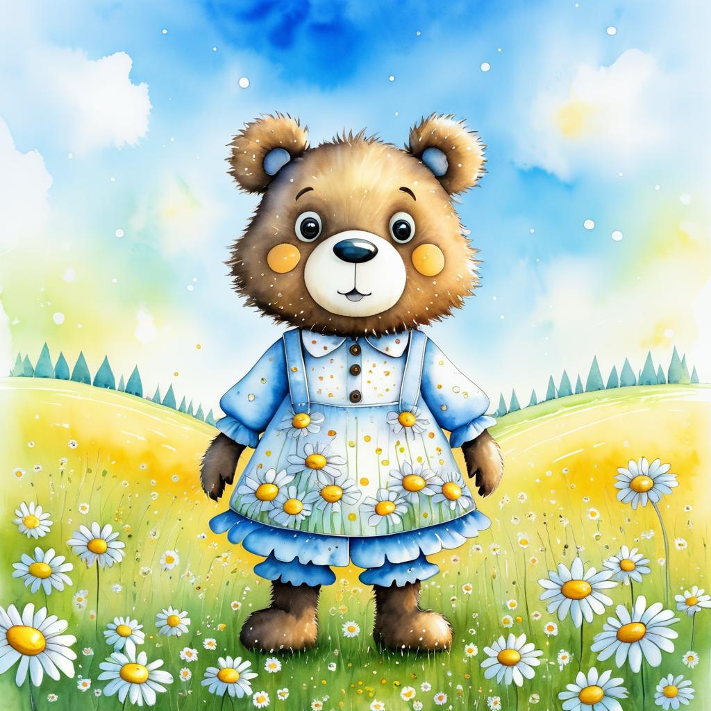 Whimsical Bear in a Flower Field