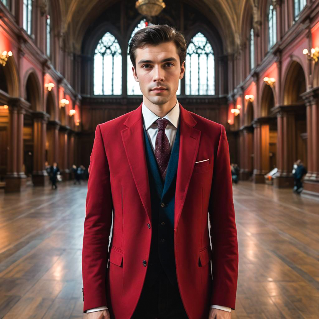 Serious Student in Crimson Blazer