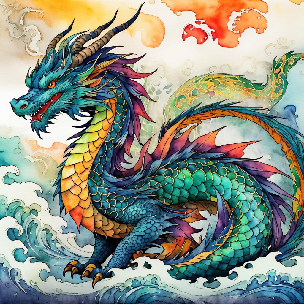 Dynamic Watercolor Dragon Illustration