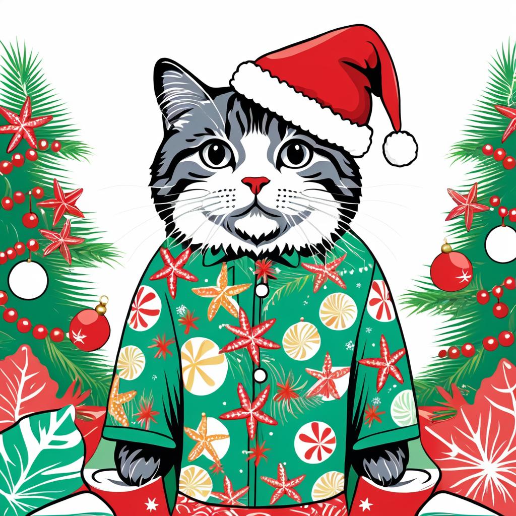 Whimsical Cat in Christmas Attire