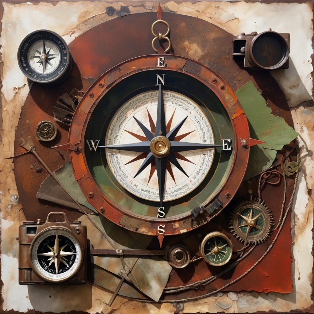 Rusty Compass Amidst Abandoned Gear