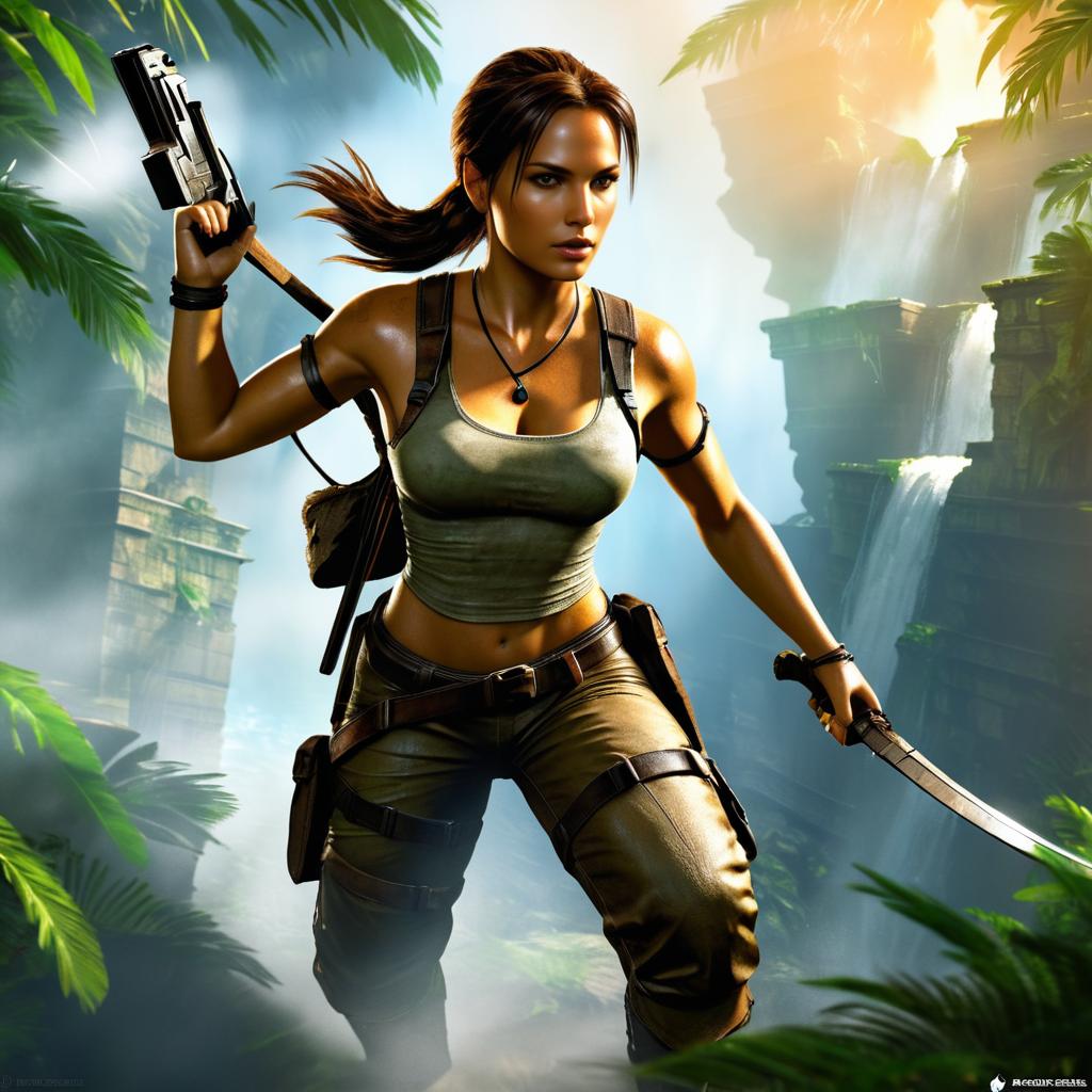 High-Definition Lara Croft Action Illustration