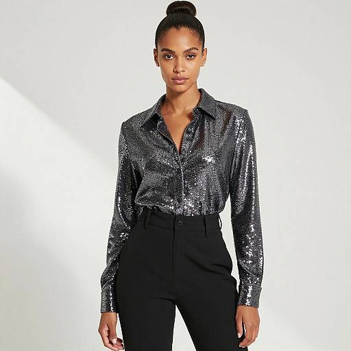 Confident Woman in Chic Sequin Outfit