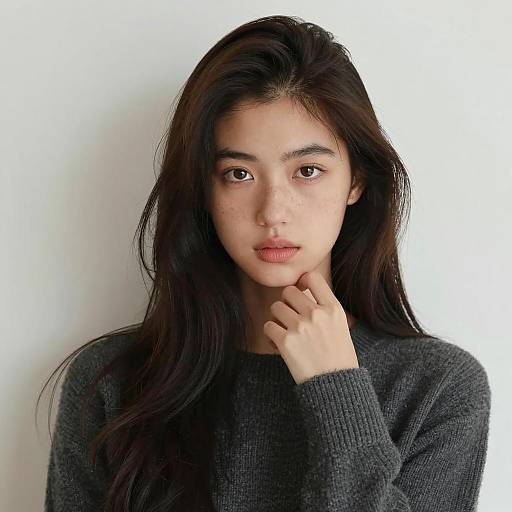 Young Woman with Freckles and Long Hair