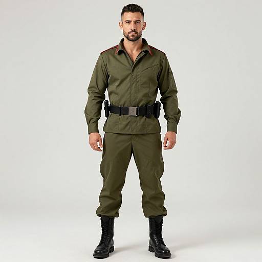 Muscular Man in Military Uniform