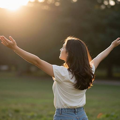 Woman Embracing Sun with Gratitude