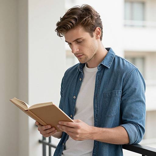 Handsome Man Reading on Balcony