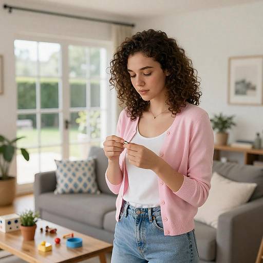 Sunlit Living Room Portrait in Pink
