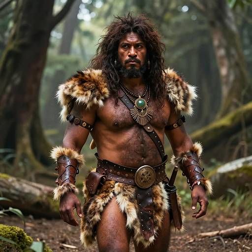 Realistic Caveman in Prehistoric Forest