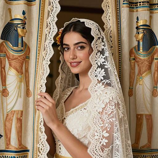 Elegant Young Woman in Veil and Lace