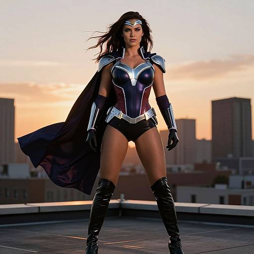 Confident Powergirl on Futuristic Rooftop