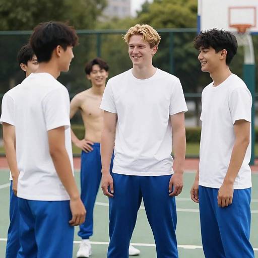 Cheerful Basketball Game in Bright Sunlight