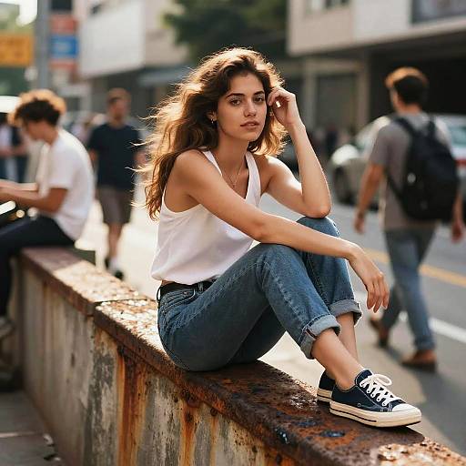 Dynamic Woman on Rusty Wall