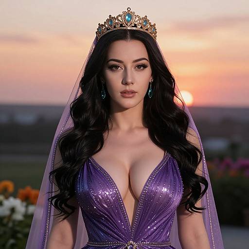 Confident Woman in Purple Gown