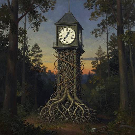 Surreal Clock Tower in Twilight Forest