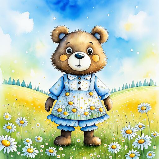 Whimsical Bear in a Flower Field Whimsical Bear in a Flower Field