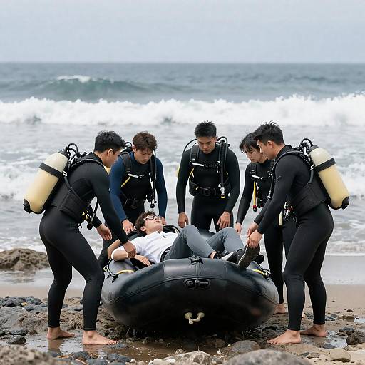 Coastal Dive Rescue on Rocky Beach