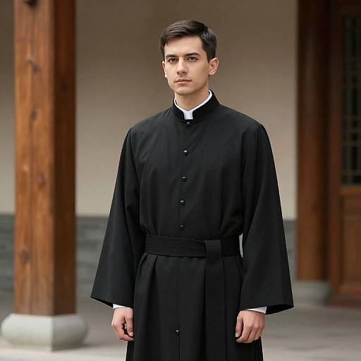 Man in Black Robe by Pillared Building