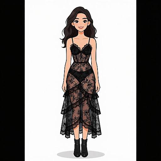 Romantic Gothic Woman in Lace Dress