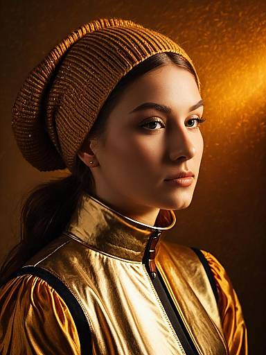 Woman Wearing Gold and Brown Knit Hat