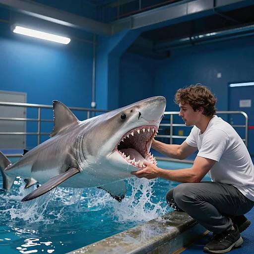 Intense Encounter: Shark in Industrial Tank