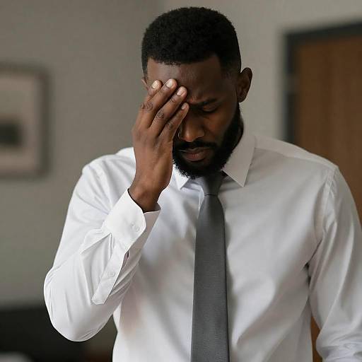 Stressed Businessman Holding Forehead