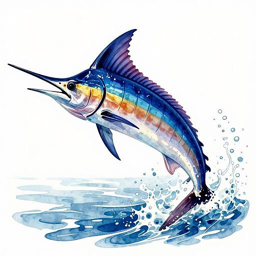 Vibrant Watercolor Marlin Illustration