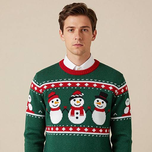 Man Wearing Festive Snowman Sweater