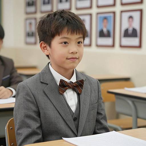 Young Boy in Classroom with Bow Tie