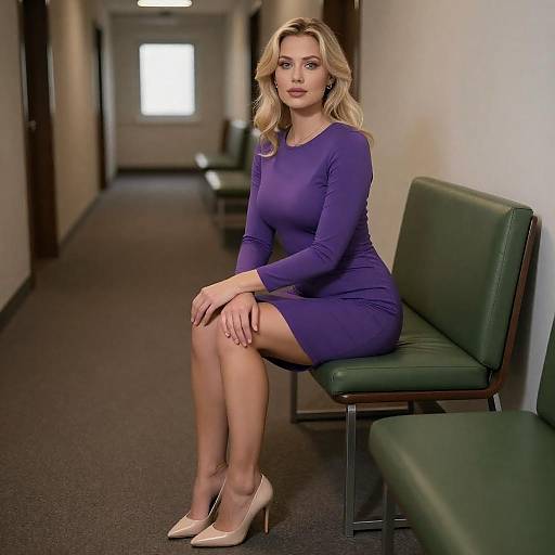 Blonde Woman in Dimly Lit Hallway